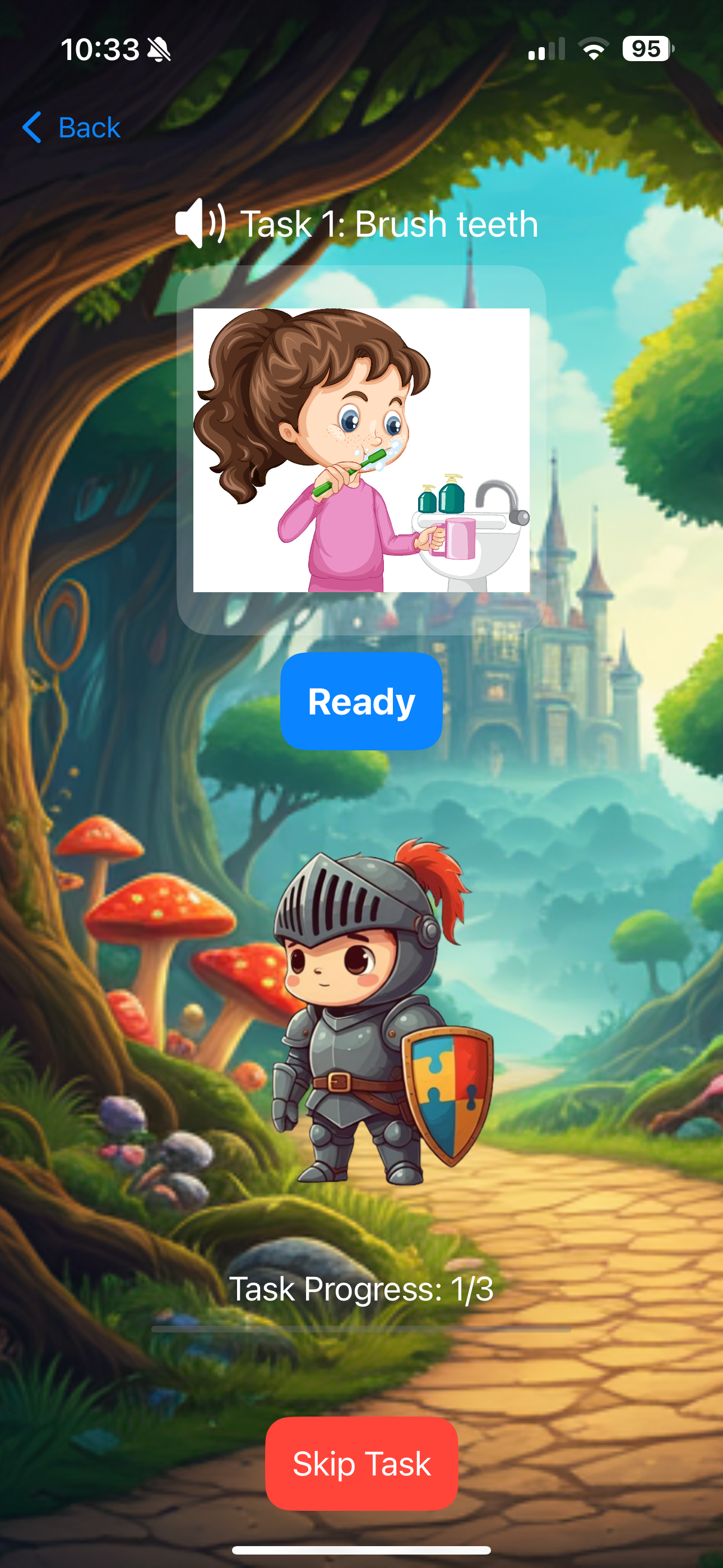 Task 1: Brush teeth with voice and visual cue