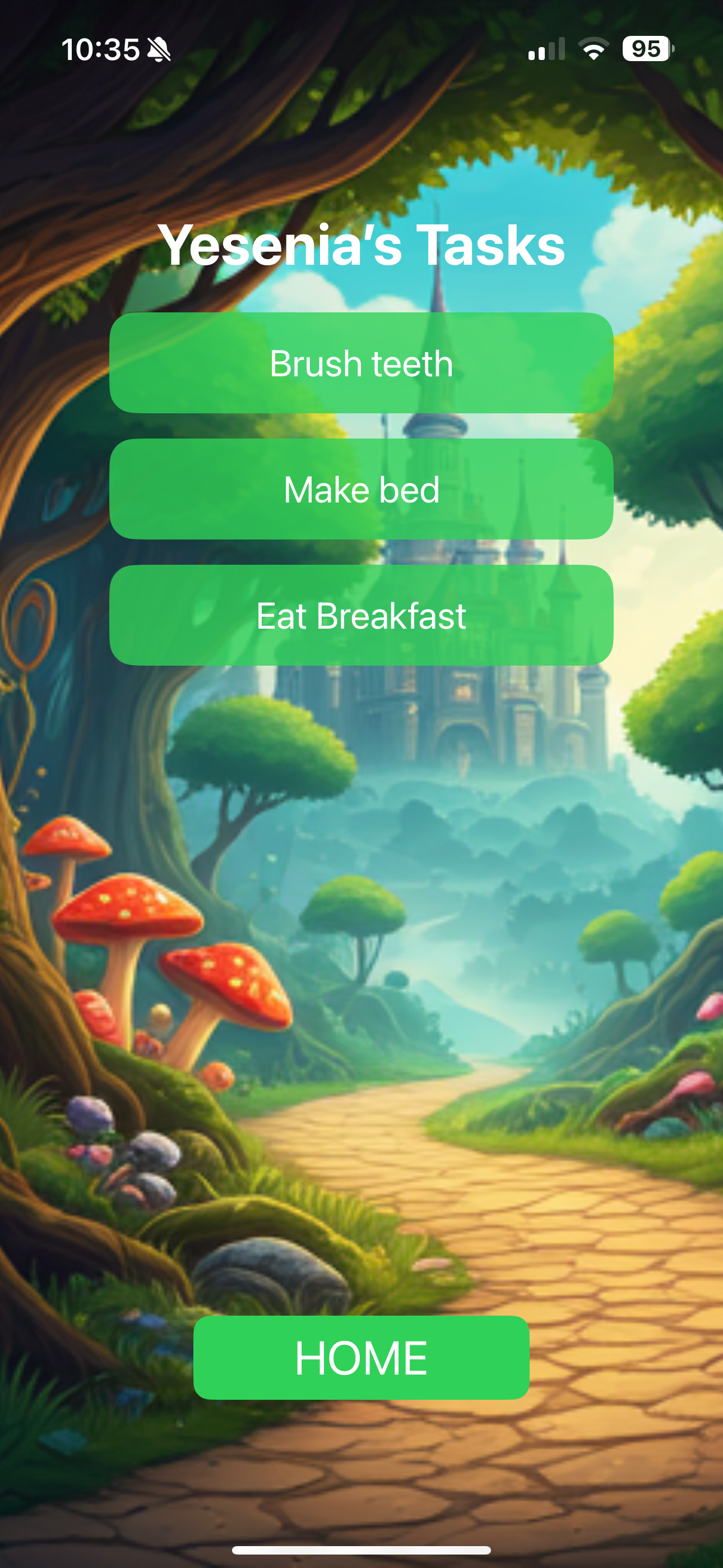 Child view of completed task list